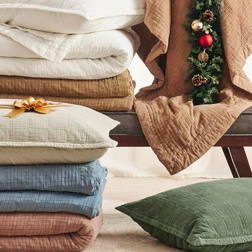 EVERGRACEHOME Stonewashed Cotton Quilt Set, King Size, Ivory White