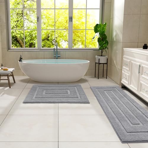 HOMORE Grey Bathroom Rug 2 Set of 24x36 Inch and 24x60 Inch Long