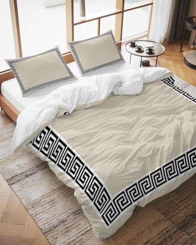 LooPoP Duvet Cover Set Queen Size Geometric Greek Key Design Comforter