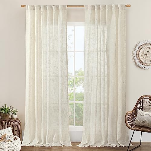 LAMIT Natural Linen Blended Curtains for Living Room 120 Inch Semi