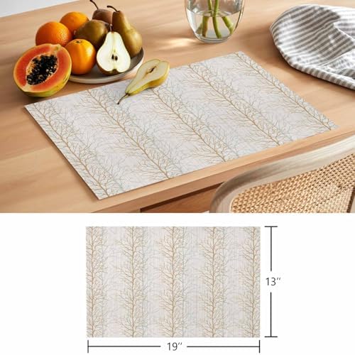 Placemats Set of 8, Brown Botanical Woven Placemat, Linen Place Mats
