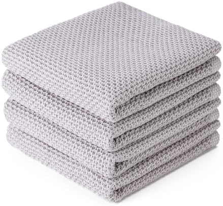 BOOMIBOO 4-Pack Dish Towels,100% Cotton Waffle Weave,13x28 in,Light
