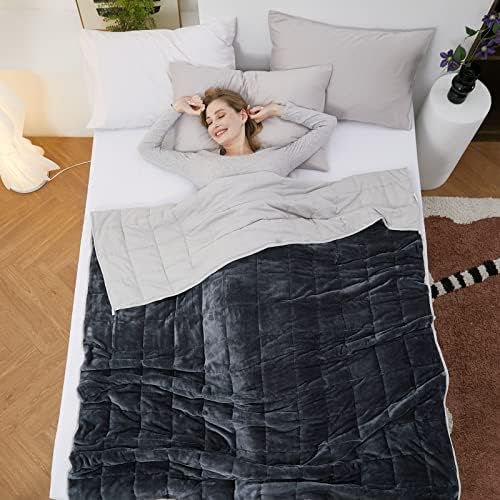 Satwip Grey Weighted Blanket 15 Pounds, Fuzzy Warm Flannel Throw