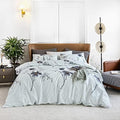 YuHeGuoJi Light Blue Floral Duvet Cover Queen 100% Egyptian Cotton