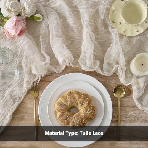 12 Pack Cream White Cheesecloth Table Runners, 120 Inch 10Ft Ivory
