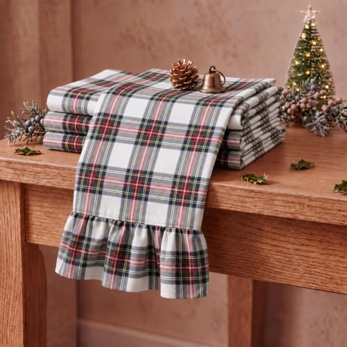 4 Pcs White Classic Christmas Kitchen Towels Ruffled
