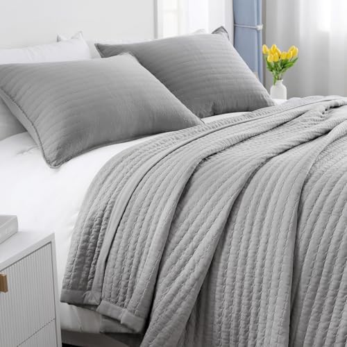 Oversized King Quilt Set 112 x 106 in, Lightweight, Grey