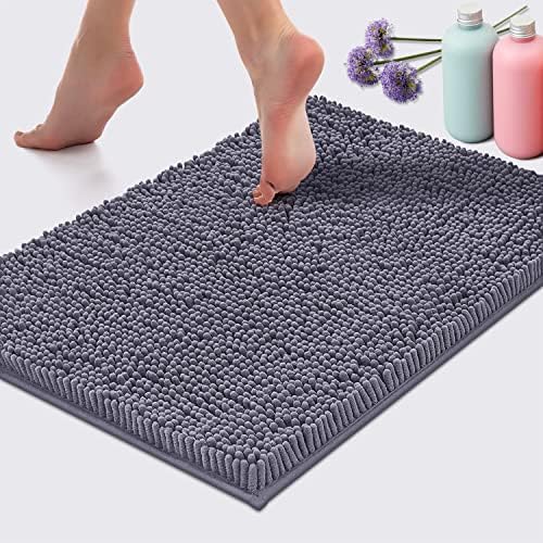 LuxUrux Contemporary Dark Grey Bath Ensemble: Plush Chenille Mat Set +