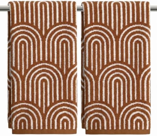 Artoid Mode 2 Pcs Beige Caramel Arched Stripes Jacquard Hand Towels