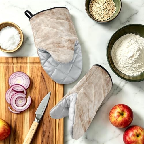 Beige Marble Oven Mitts Heat Resistant 2 Pack Pot Holders Kitchen
