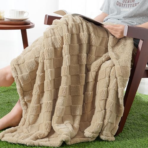 David's Home Fleece Blanket King Size, Lightweight Soft Checkered