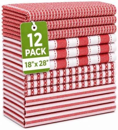 Cotton Kitchen Towels Set of 12, Large, 18 x 28 Inch, Absorbent Dish