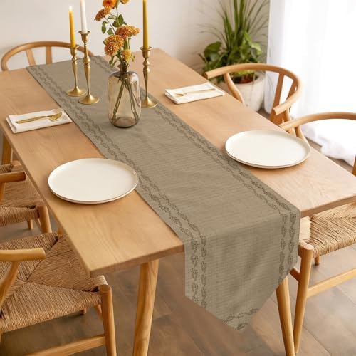 Table Runners 13x108 Inches Long, Beige Textured Woven Pattern Table