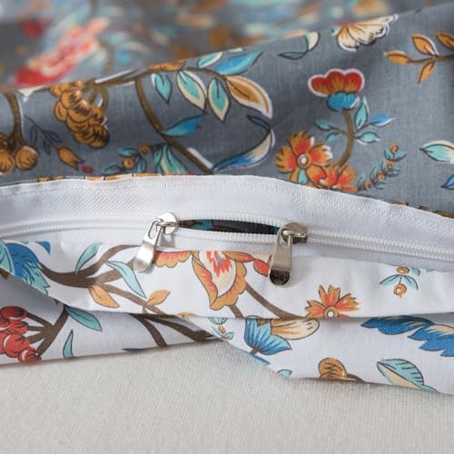 Lemfux Garden Floral Duvet Cover Set Queen, 100% Cotton Reversible