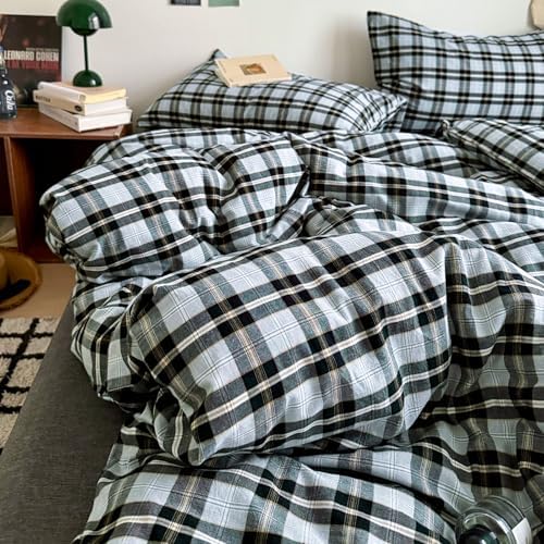 HighBuy Grey Gingham Plaid Duvet Cover King Size 3 Pieces – Comfy Soft