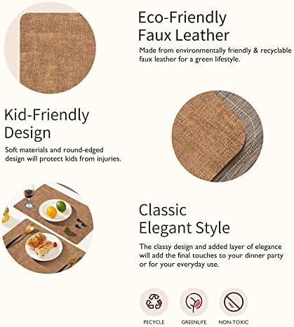 Maxpearl Faux Leather Placemats Set of 8, Easy to Clean, Brown
