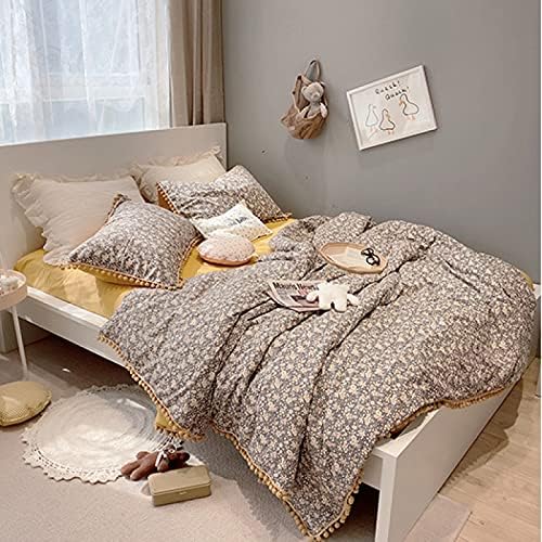 4pcs Vintage Style Duvet Cover Set with Zipper Closure 100% Cotton