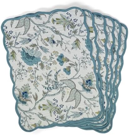 Botanical Blues Luxury Handcrafted Placemats (Reversible) Cotton