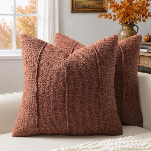 YCOLL Rust Boucle Pillow Covers 18x18 Set of 2, Textured Fall Throw