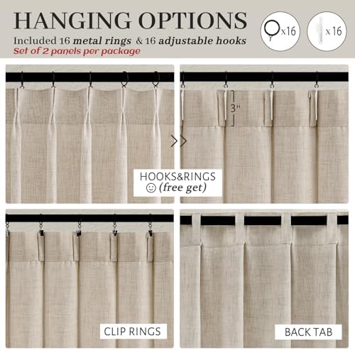 Large Window Natural Linen Curtains 108 Inches Long for Living Room
