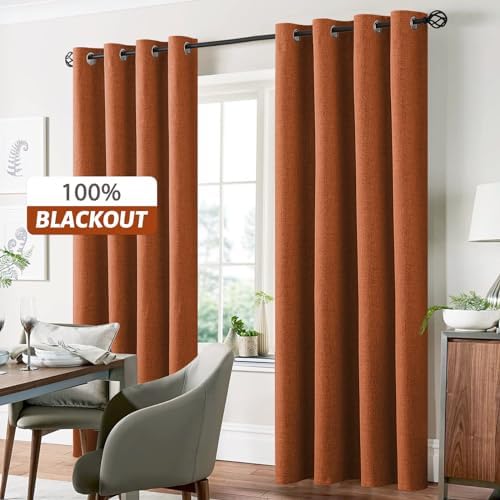 Yakamok Burnt Orange Linen Textured Curtains 96 Inches Long for Living