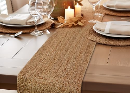 COTTON CRAFT Jute Braided Table Runner - 13x36 inches Natural Table