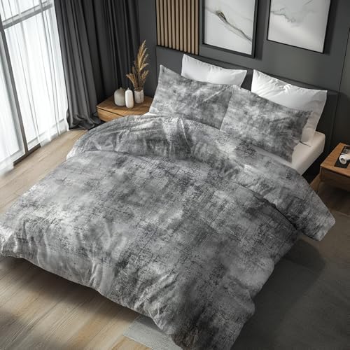 Grey Duvet Cover Queen Size, Modern Abstract Vintage Reversible Design