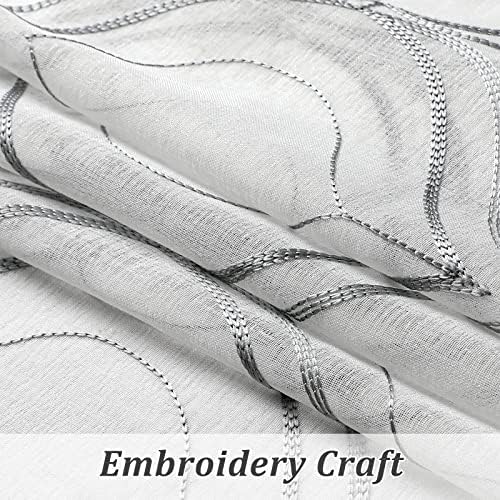 VISIONTEX White Sheer Curtains Grey Moroccan Embroidered 63 Inch