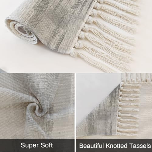 Light Gray Ombre Hallway Runner Rug 2'x5', Modern Abstract Art Oil
