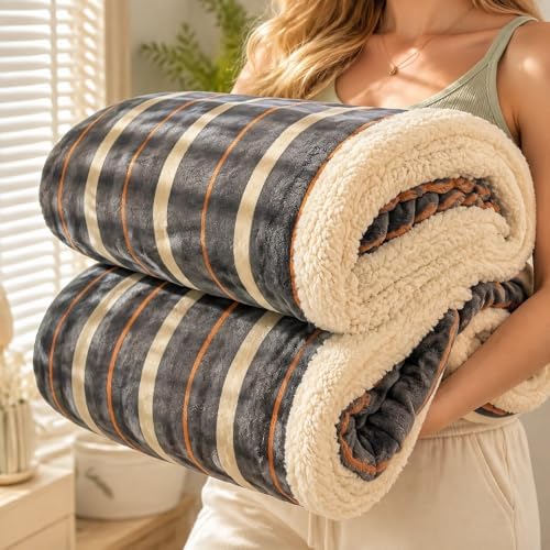 Full Size Reversible Sherpa Fleece Soft Blanket for Couch Dark Gray