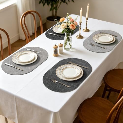 Oval Placemats for Dining Table Set of 4, 11.8 x 17 Inch, Light