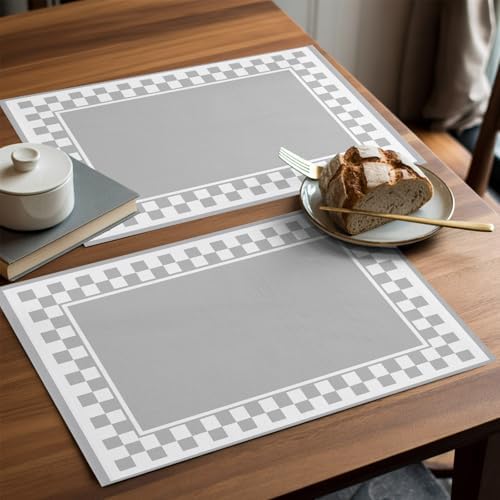 Placemats Set of 8, Grey Geometric Non Slip Table Mats, Washable Place