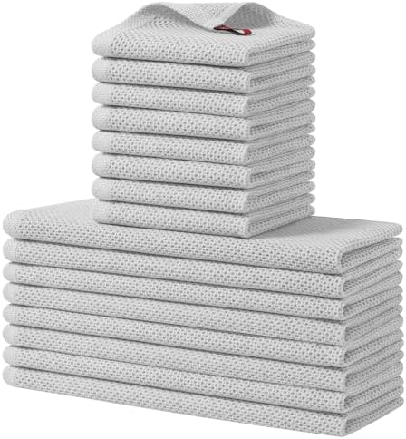 Homaxy 16 Pack 100% Cotton Kitchen Towels and Dishcloths Set, Light