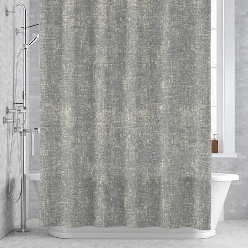 Gray Beige Linen Textured Shower Curtain 84 inches Extra Long Vintage