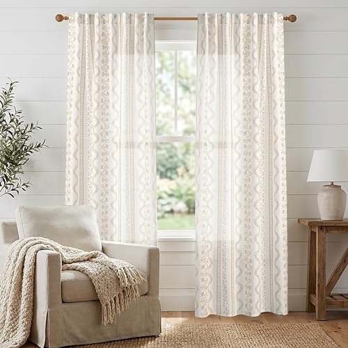Linen Curtains 96 Inches Long 2 Panel Set,Modern Farmhouse Floral