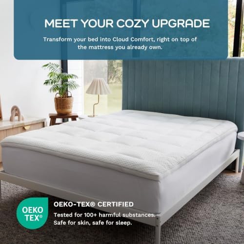 Olive + Crate Bamboo Mattress Topper, Queen Size Pillow Top Pad, 60"x