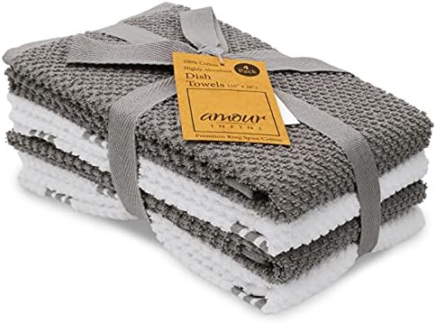 AMOUR INFINI Bundle Pack of 4 Terry Dish Towels + 8 Dish Cloths Highly
