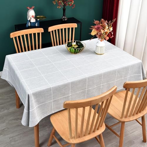 Farmhouse Table Cloth for Rectangle Tables Gray Plaid Boho Tablecloth