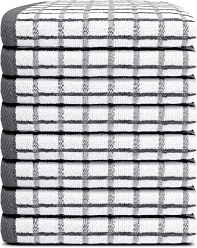 Dish Towels for Kitchen, 8 Pack, 16x26 - Thick 410 GSM, Gray