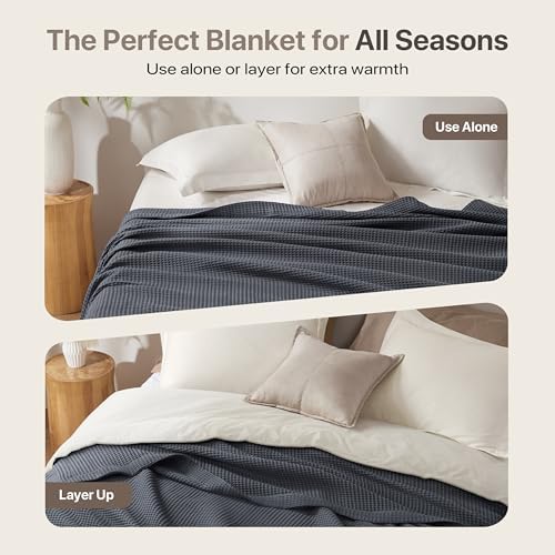 Madison Park Waffle Weave Blanket Cotton for Summer, King, Dark Grey