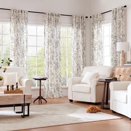 jinchan Floral Linen Curtains 120 Long for Living Room 2 Panels