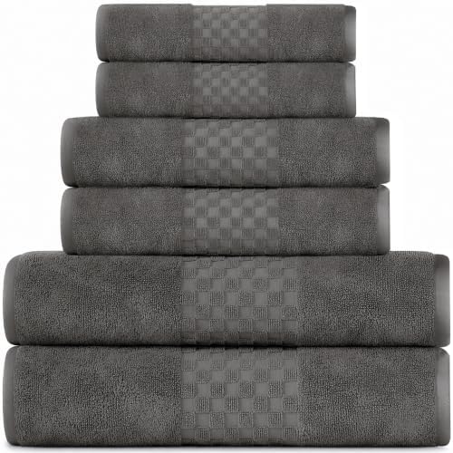 Feather & Stitch 100% Cotton 625 GSM Bath Towel Set of 6, Dark Grey