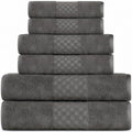 Feather & Stitch 100% Cotton 625 GSM Bath Towel Set of 6, Dark Grey