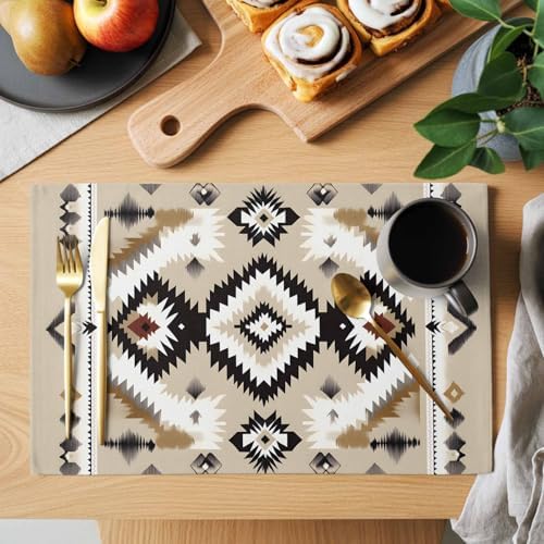Placemats Set of 8, Black Brown Boho Woven Placemat, Linen Place Mats