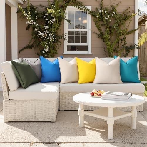 decorUhome Outdoor Waterproof Faux Linen Throw Pillow Covers 18x18 Set