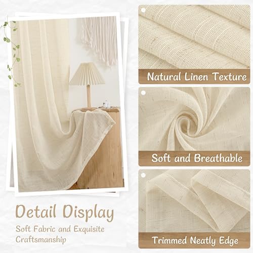 LAMIT Light Filtering Linen Curtains 84 inches Long for Bedroom, Linen