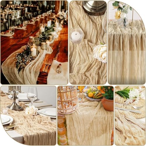 10 Pack Beige Cheesecloth Table Runner 17"x108" Boho Gauze Fabric