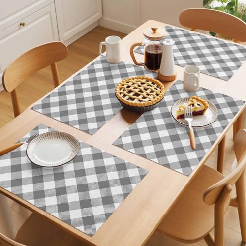 Cotton Linen Placemats for Dining Table Set of 8 Gray Buffalo Check