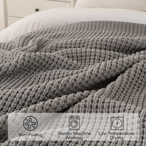 Grey Throw Blanket for Couch, Soft Knitted Chenille Throw Blanket