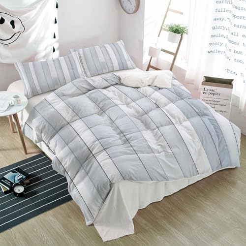 Duvet Cover Set Queen, Grey White Wood Grain 3 Piece Bedding Set